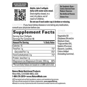 Viên nang mềm Nature Made Magnesium Citrate 250 mg, 180 viên.