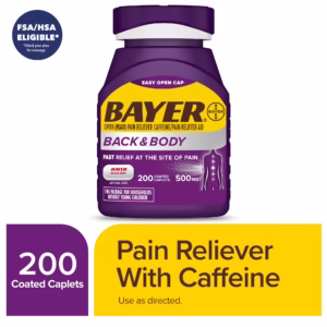 Viên uống giảm đau Bayer Back and Body Extra Strength Aspirin 500 mg, hộp 200 viên nén bao phim.