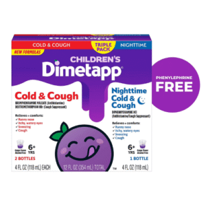 Siro Giảm Ho, Nghẹt Mũi & Cảm Lạnh Cho Trẻ Children's Dimetapp Day & Night, Hộp 3 chai (Chai 118ml)