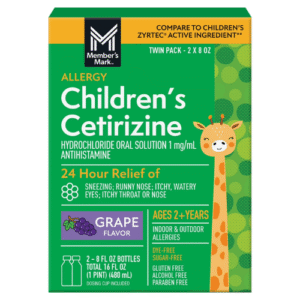 Siro Giảm Dị Ứng Cho Trẻ Em Member's Mark Children's Cetirizine Hydrochloride All Day Allergy Oral Solution – Hộp 2 Chai X 240ml