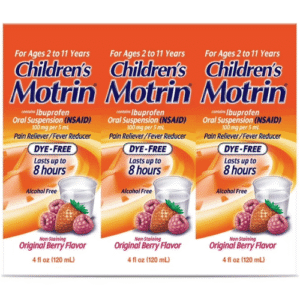 Siro Giảm Đau Và Hạ Sốt Cho Trẻ Em Motrin Children's Berry Flavor Dye-Free Ibuprofen Oral Suspension – 3 Chai X 120ml