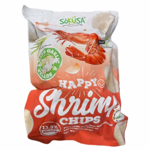 Snack tôm Happy Chips vị tỏi bơ (Garlic & Butter)-Size 16 oz