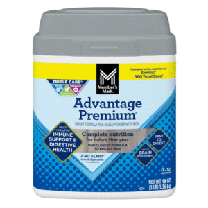 Sữa bột Member's Mark Advantage Premium hỗ trợ miễn dịch, tiêu hóa và phát triển trí não cho bé từ 0–12 tháng.