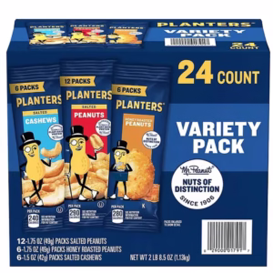 Túi hạt hỗn hợp Planters, Cashew & Peanut, Variety Pack-Hộp 24 gói