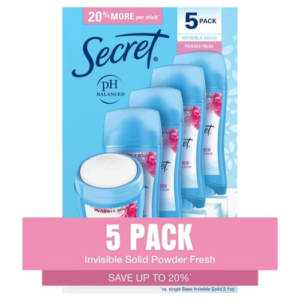Lăn Khử Mùi Secret Invisible Solid Antiperspirant and Deodorant Hương Phấn Thơm – Hộp 5 Thanh